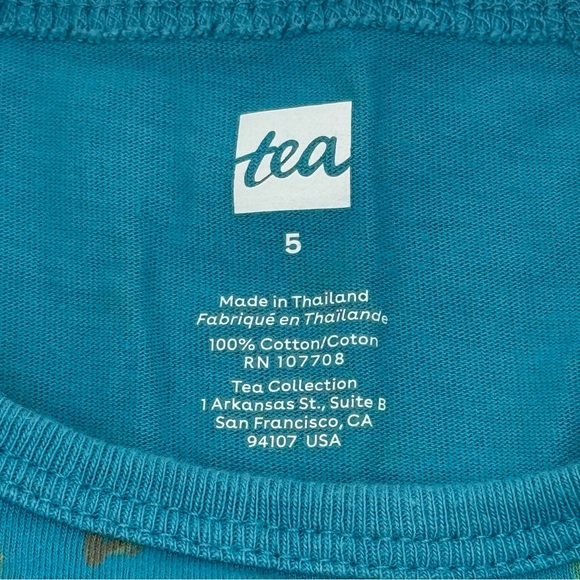 Tea Collection Girls Long Sleeve Mighty Mini Dress 5 Teal Long Sleeve Cotton EUC - Picture 3 of 10